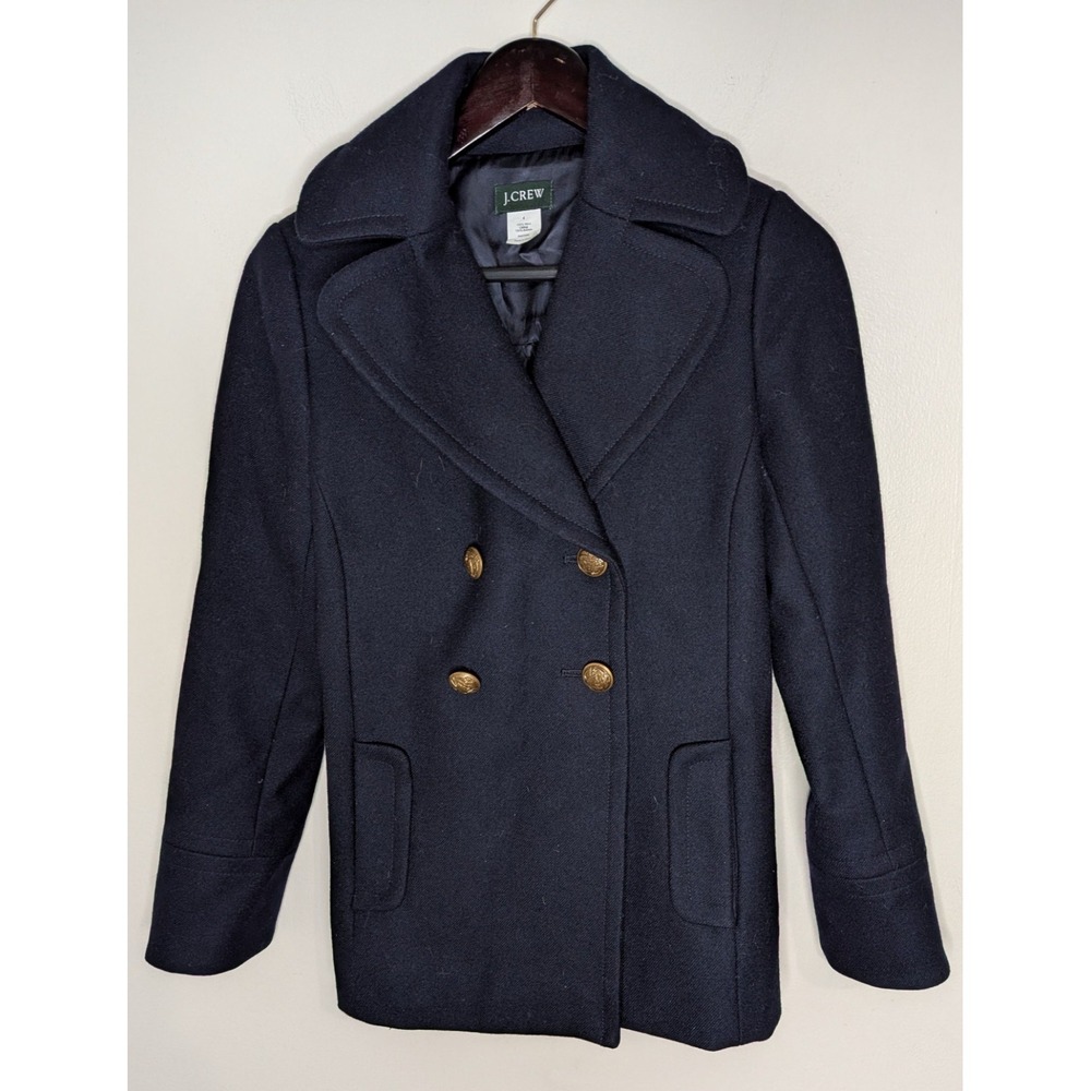 J. Crew Women Sz 4 100% Wool Classic Pea Coat Navy Blue Preppy Academia Minimal